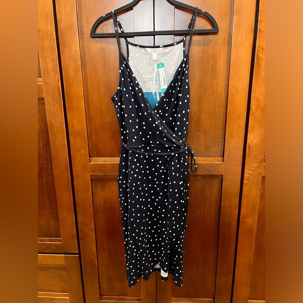 NWT Market & Spruce navy faux wrap polka dot dress